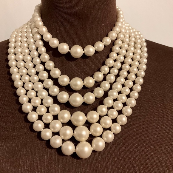None Jewelry - Vintage Pearl Necklace 6 Strands Cream Knotted 4mm - 12mm beads 13+” Length
